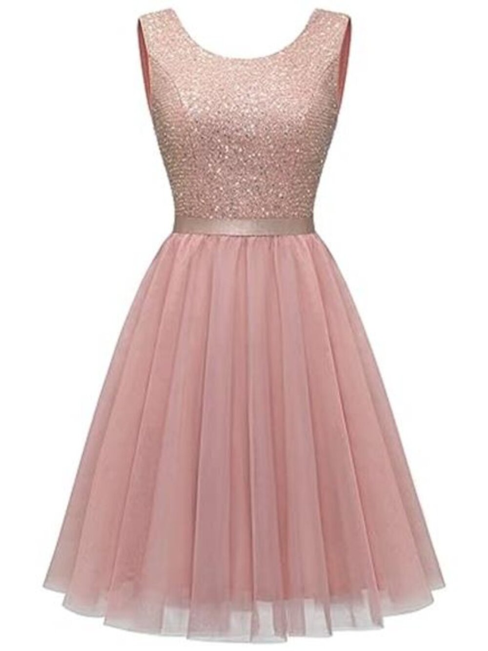 Sequin Dress Vintage A Line Wedding Formal Swing Tulle Dress Tulle Sequin Blush - Picture 1 of 6